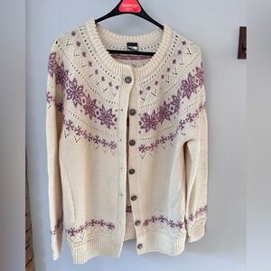 Dale of Norway Cream and Purple Pure Wool Cardigan